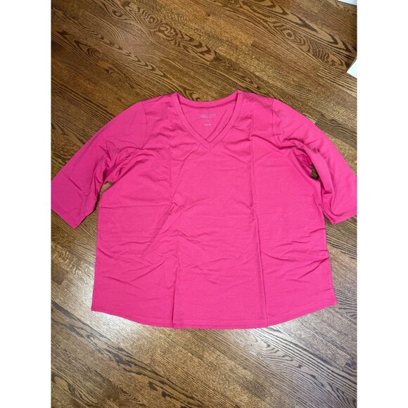Susan Graver Womens Hot Pink Cotton Modal Blend Short Sleeve Top Size 5X Classic - Picture 1 of 7